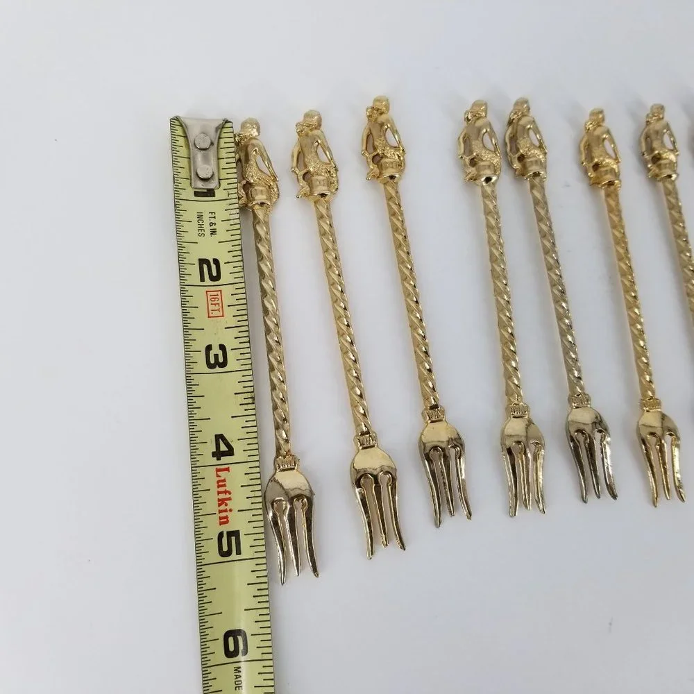 Mermaid Shrimp Crab Olive Fork Cocktail Gold Plated Serving Party Lot of 9 Food